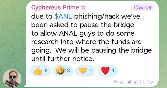 x1_report's tweet photo. The X1 bridge operations have been halted until the ANAL guys do some research on who the owner gave the seed phrase to https://t.co/yCA45QOo7Y