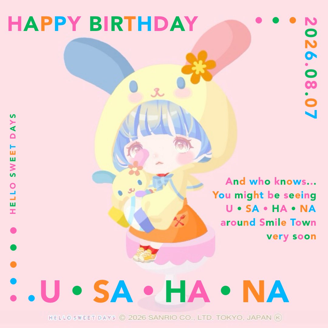 neru_SweetDays's tweet photo. ✦︎︎.· ┈┈┈┈┈┈┈┈

²⁰²⁶ ⋆⁸ ⋆⁷
𝗛𝗔𝗣𝗣𝗬 𝗕𝗜𝗥𝗧𝗛𝗗𝗔𝗬
𝗨・𝗦𝗔・𝗛𝗔・𝗡𝗔

┈┈┈┈┈┈┈┈ ✦︎︎.·

ウサハナちゃん🩷
💛お誕生日おめでとう🩵🧡
スマイルタウンでも
待ってるよ💚🧡🩷💛
🩵
#ウサハナ💛
#USAHANA https://t.co/Q0XNibJc82