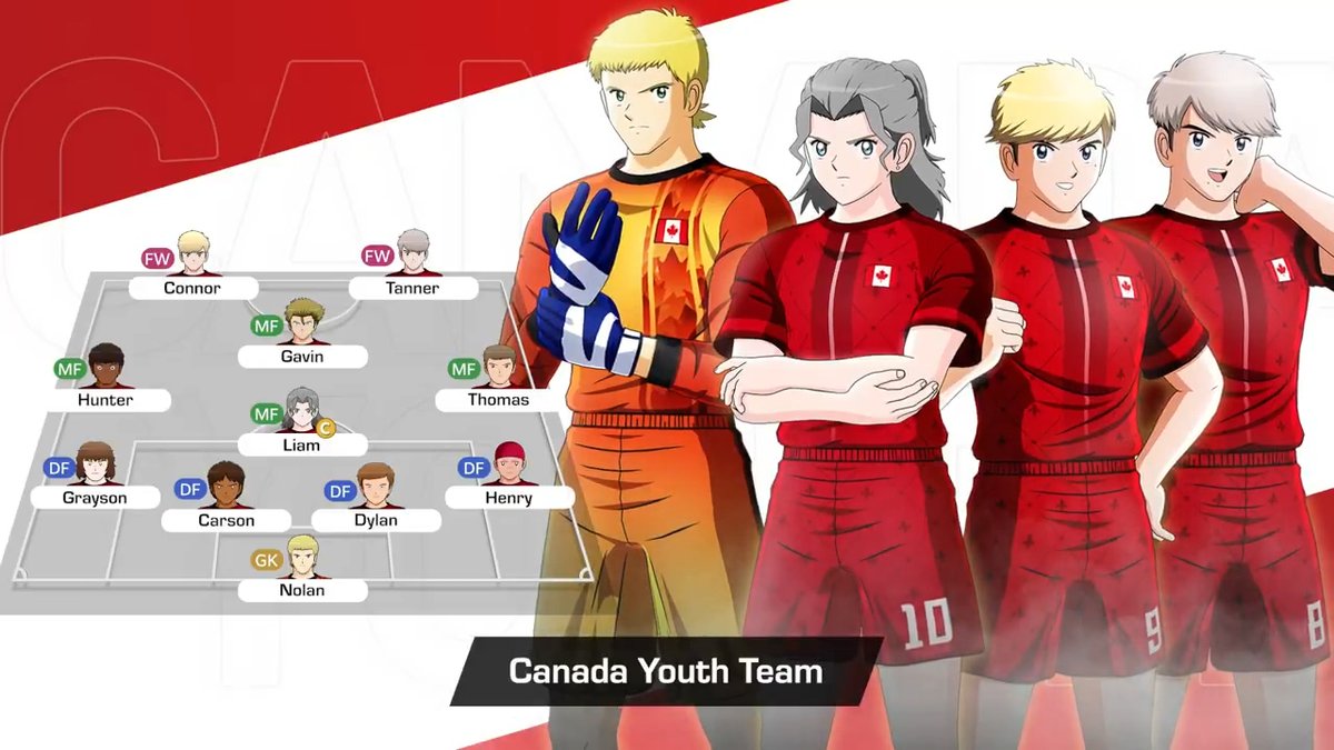 RadungaUR's tweet photo. Gavin était déjà apparu dans le 18e trailer, lors de la présentation du mode "Rivals", donc on est sûr qu'il est un joueur star. 😅

On ne sait pas pourquoi Tamsoft ne l'a pas montré aujourd'hui, mais on sait au moins qu'il est MO central et que Liam est milieu défensif. 🧐

Petit troll : on espérait le mystérieux capitaine américain au bandana vu dans le manga...on a un défenseur canadien random avec un bandana....🤣

#CaptainTsubasa2 #WorldFighters