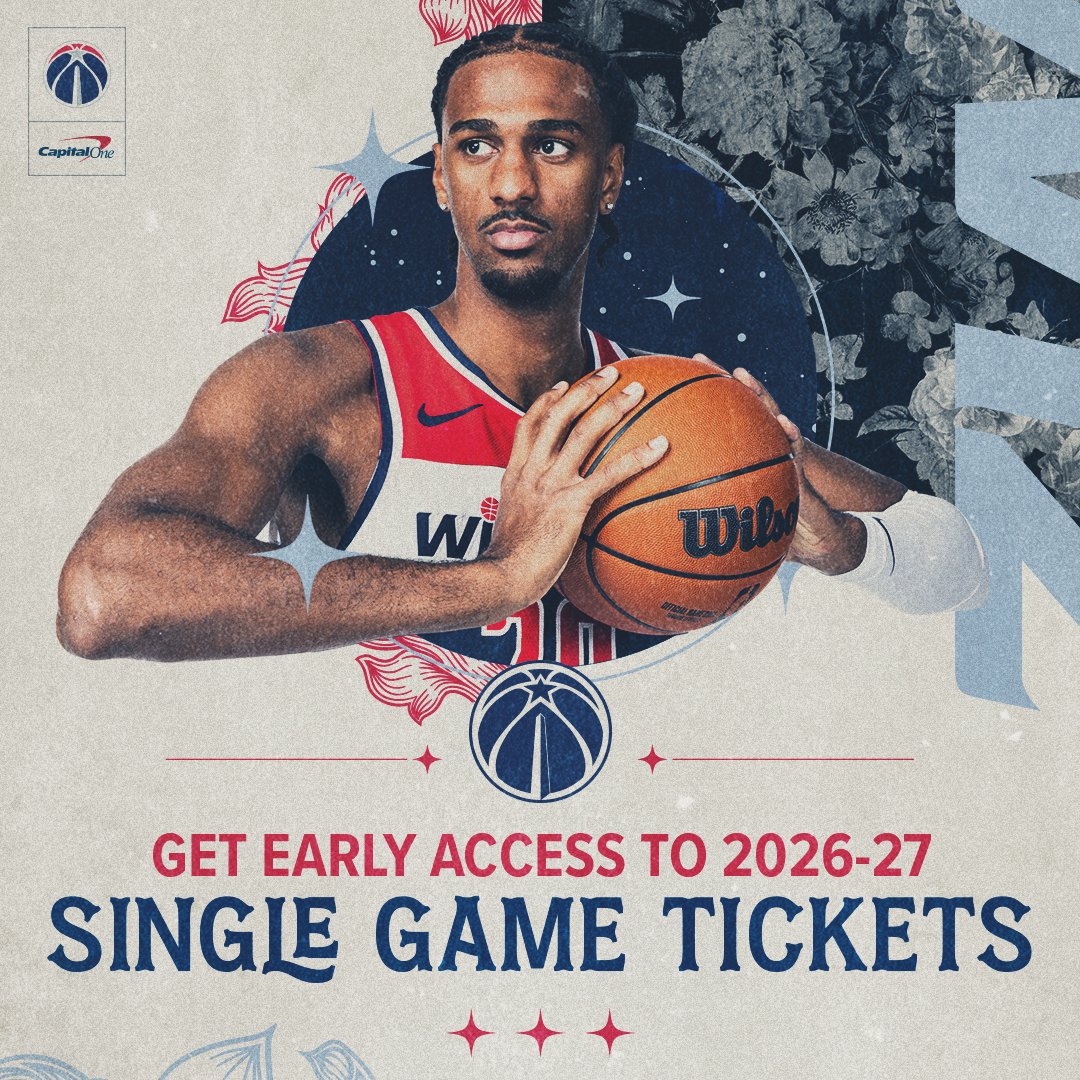 WashWizards's tweet photo. Be first in line for single game tickets 🎟️

Sign up for early access shortly after the schedule is released ➡️ https://t.co/MYMgiUrGR4 https://t.co/oa9MeGg3Vj