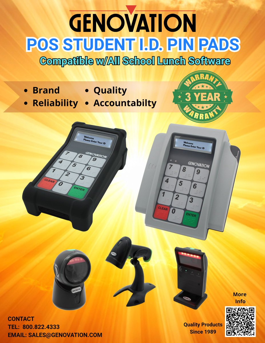 GenovationInc's tweet photo. School POS PIN Pads for optimized efficiency in student lunch service. https://t.co/ba3RRTiBsn #Bluetooth #Genovation #keyapds #Pinpads #POS #bluetoothkeypad #ANC #CSNA #SNA #numberpads #schoollunch #CafeteriaPos #RFID #keypads https://t.co/q4gF07Yfj7