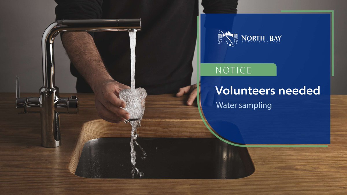 cityofnorthbay's tweet photo. The City is looking for volunteers to participate in its lead sampling program as part of its drinking water monitoring requirements under Ontario regulations.
There is no cost to participate, and the appointment only takes a few minutes.
Contact Public Works at 705-474-4340. https://t.co/zaNpK3MnM0