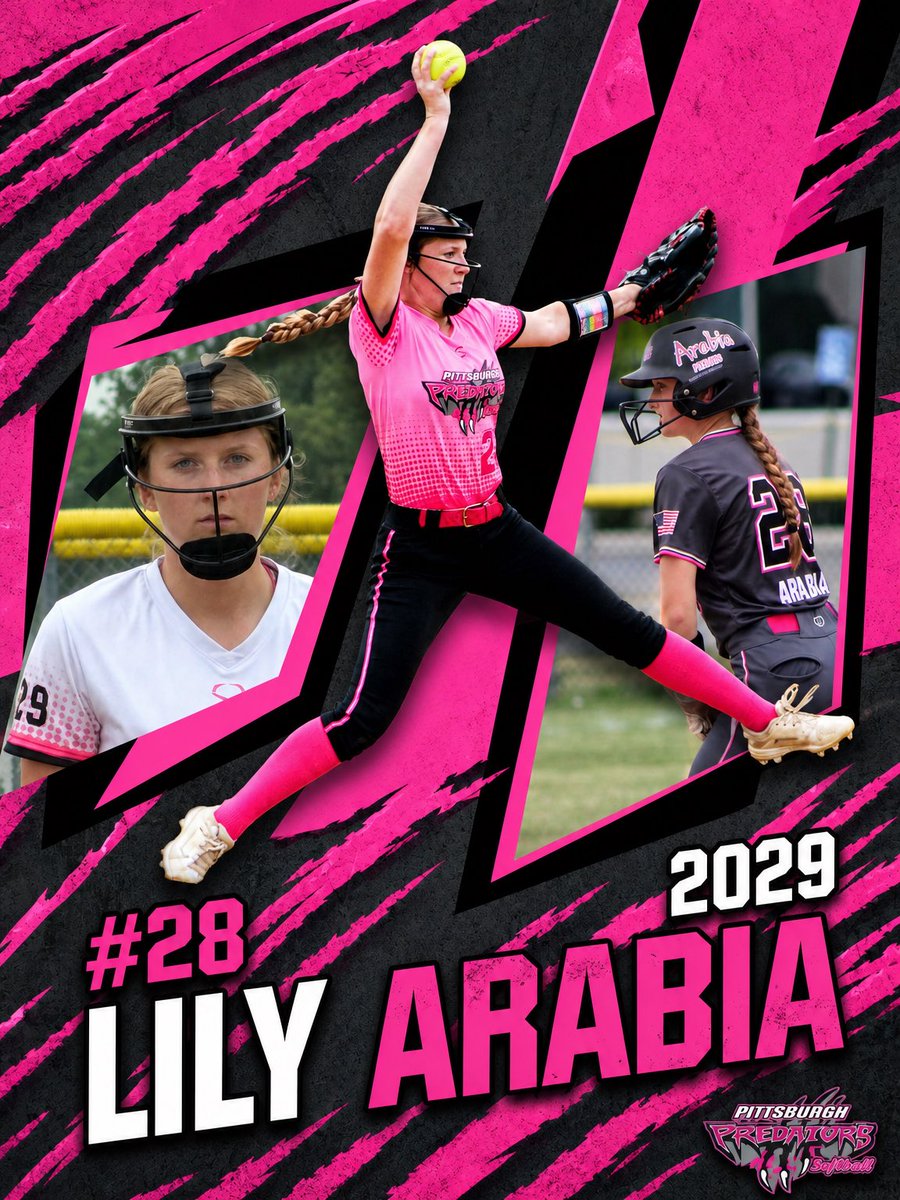 predators2028's tweet photo. 🩷🖤Welcome back to one of our OG’s for year 6 our  #28 Lily Arabia🩷🖤

🎓2029🎓

🥎Lily had a great season on the mound and was a force in left!!!🥎

🖤🩷can’t wait to see what 2026/2027 brings 🩷🖤
@LilyArabia2029 https://t.co/i8GDyMJnsR