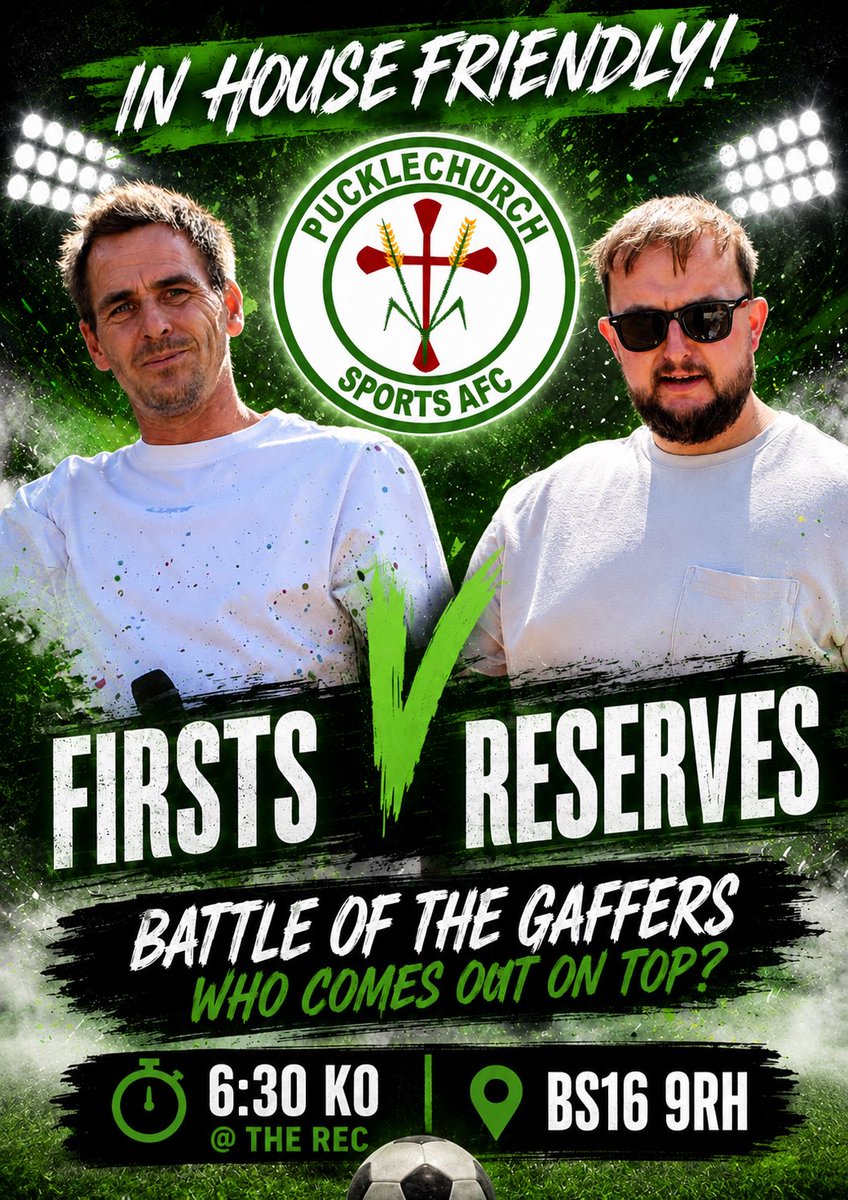 PucklechurchFc's tweet photo. Tonight sees the start of the pre season fixtures with the annual in house friendly!

Both teams and gaffers looking for the bragging rights!

Chairman has confirmed the winning side won’t be getting £1000 though 😔

Suns out, bars open, come have a watch! 

UTC ⚽️💚 https://t.co/uSIiQ0ZVWc