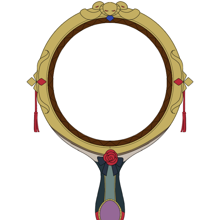 motopeeeeeee's tweet photo. これ読まなくて良いんですけど使ってる手鏡をめっちゃ魔法の鏡と王妃概念にしたって話
王妃が鏡に居るとき赤紐の装飾が本来の襟(？)の装飾と大体同じ位置に来る https://t.co/AW3MxXMJt5