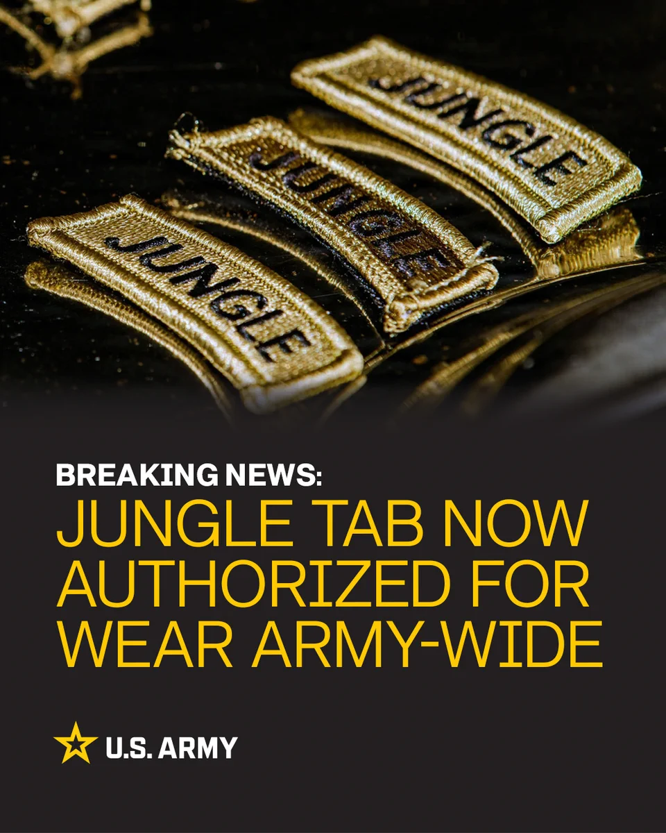 The U.S. Army is now authorizing the Jungle Tab for permanent Army-wide wear for Soldiers who have completed the Jungle Operations Training Course. \n