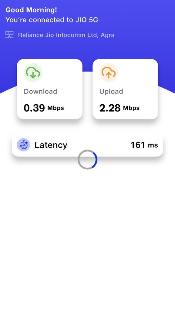 choudharyas94's tweet photo. @JioCare,
jio 5g टेस्ट में Download: 0.39 Mbps, Upload: 2.28 Mbps और Latency: 161 ms आ रही है।
कृपया मेरे क्षेत्र के नेटवर्क की जाँच कर जल्द से जल्द समस्या का समाधान करें
#Jio #Jio5G #JioCare #PoorNetwork #NetworkIssue #SlowInternet #5G #MadhyaPradesh #Bhind #Mehgaon https://t.co/xqGybxwswK