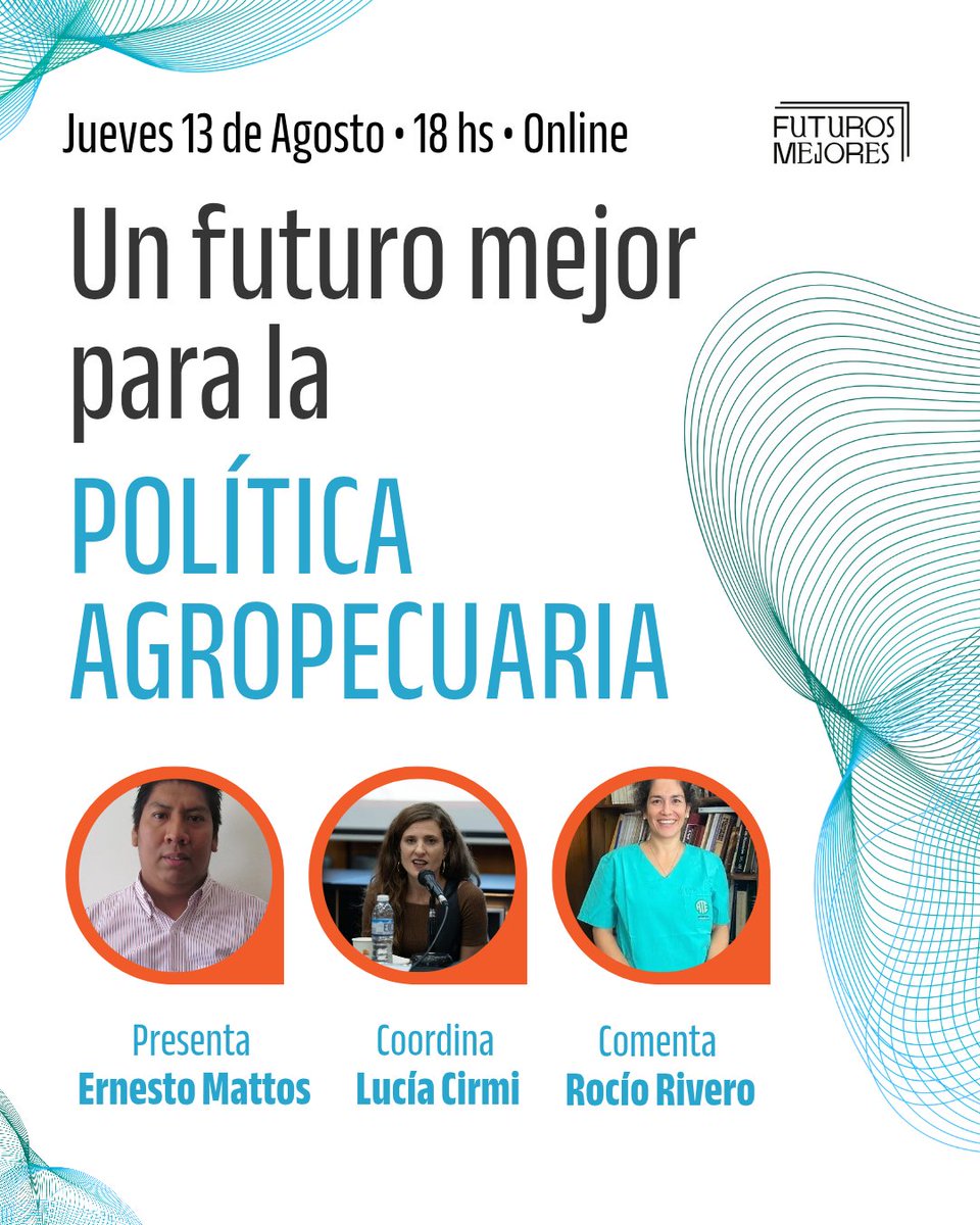 FuturosMejores's tweet photo. 🌱 Este jueves 13 de agosto a las 18 hs presentamos el informe Un futuro mejor para la política agropecuaria:

🎙️ Presenta: @mattosernesto
🎤 Coordina: @luciacirmi_
💬 Comenta: Rocío Rivero

💻 Modalidad online.

¡Les esperamos! https://t.co/3RLJn15Nk4
