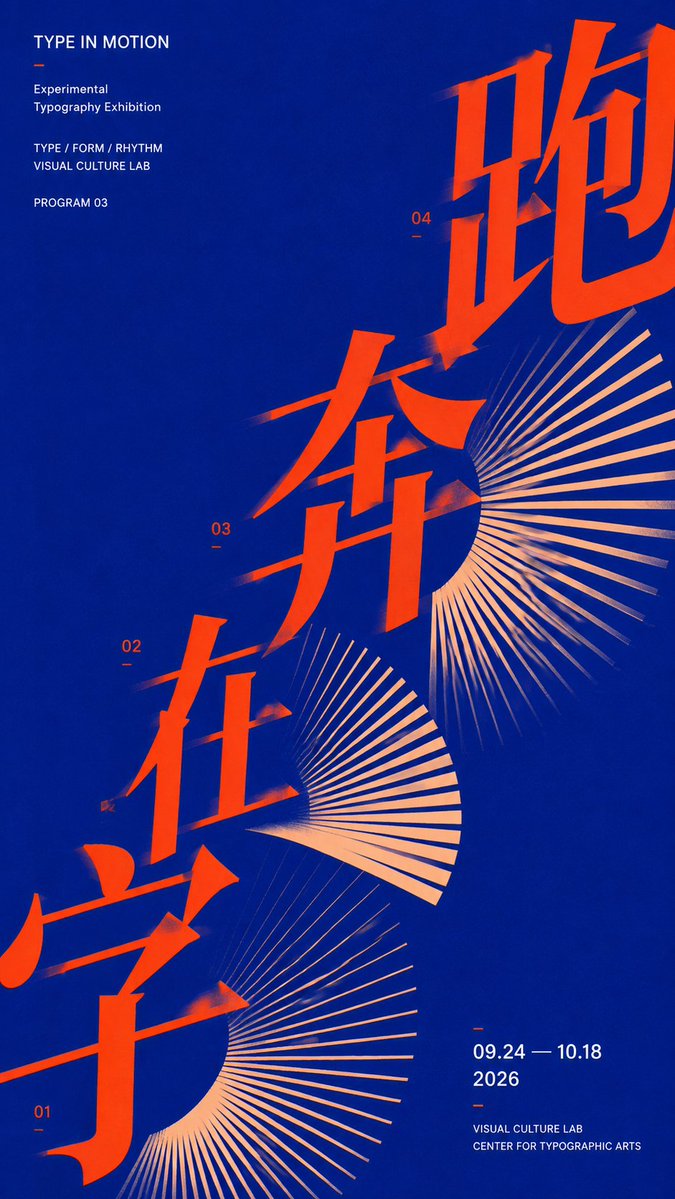 MrLarus's tweet photo. 🤯 用 Image2 做海报想提升视觉效果，构图参考就是 AI 设计的焚诀！

这四个风格各异的海报，我都用了「斜向势能」构图✨

1. 群像运动：人物形成对角主轴
2. 空间透视：建筑切面引导视线
3. 字体运动：Typography 沿斜轴推进
4. 单体对象：物体轮廓自然形成斜势

对角构图的重点，是让主体、文字和留白都围绕同一条视觉主轴组织。

🌟很适合做海报、封面、活动视觉和品牌设计参考！

Prompt below 👇