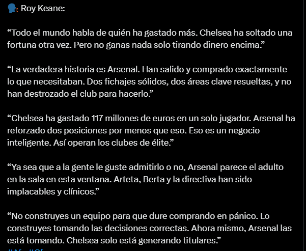 falagar_'s tweet photo. 🚨📷 ÚLTIMA HORA: Roy Keane sobre el gasto de Arsenal vs Chelsea en esta ventana de transferencias: https://t.co/mhR1FLzlTk