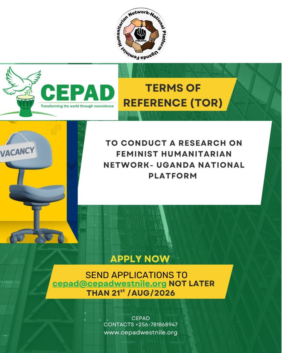 FeministHumNet's tweet photo. Consultancy Opportunity: The FHN National Platform Uganda  is seeking a consultant to conduct research on the platform.
Application deadline: 21st August 2026
Read the Terms of Reference and apply: https://t.co/208by4twZR https://t.co/bOfth0RAQL