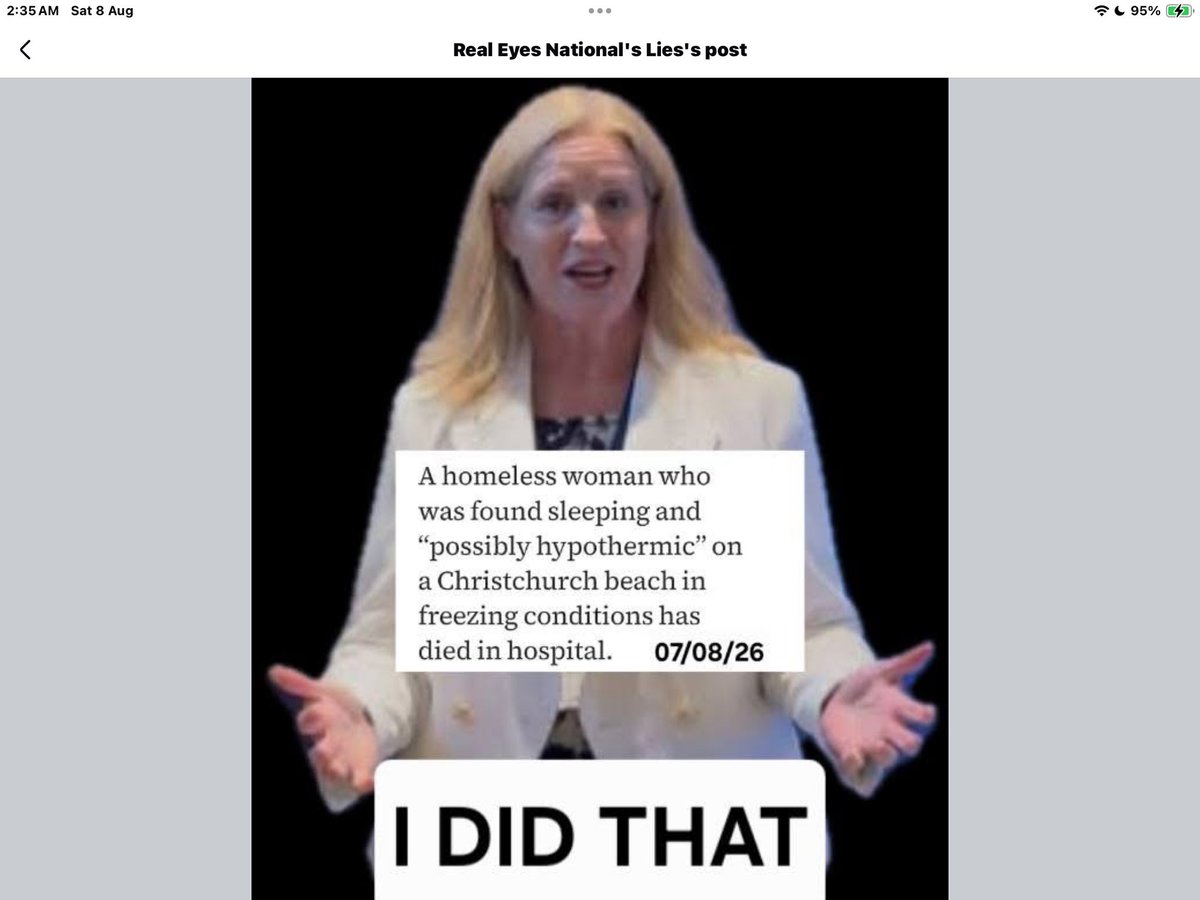 Oldie452's tweet photo. A homeless woman who was found sleeping &amp; “possibly hypothermic” on a Christchurch beach in freezing conditions has died in hospital. 7/8/26
This Gvt has to take responsibility for this tragedy. What a despicable bunch of numpties. #VoteThemOut #VoteLeft https://t.co/C64fFKVFTO