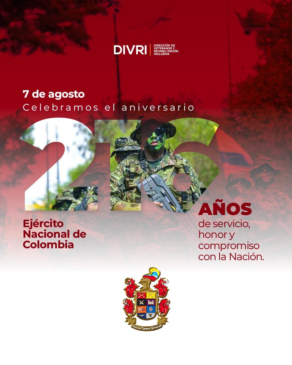 divriveteranos's tweet photo. #EsHoy Saludamos a todos los veteranos del @COL_EJERCITO, que han hecho de esta institución una de las más queridas por todos los colombianos. Son 216 años al servicio de la patria, en defensa de la seguridad. https://t.co/ANNvpKJB1l
