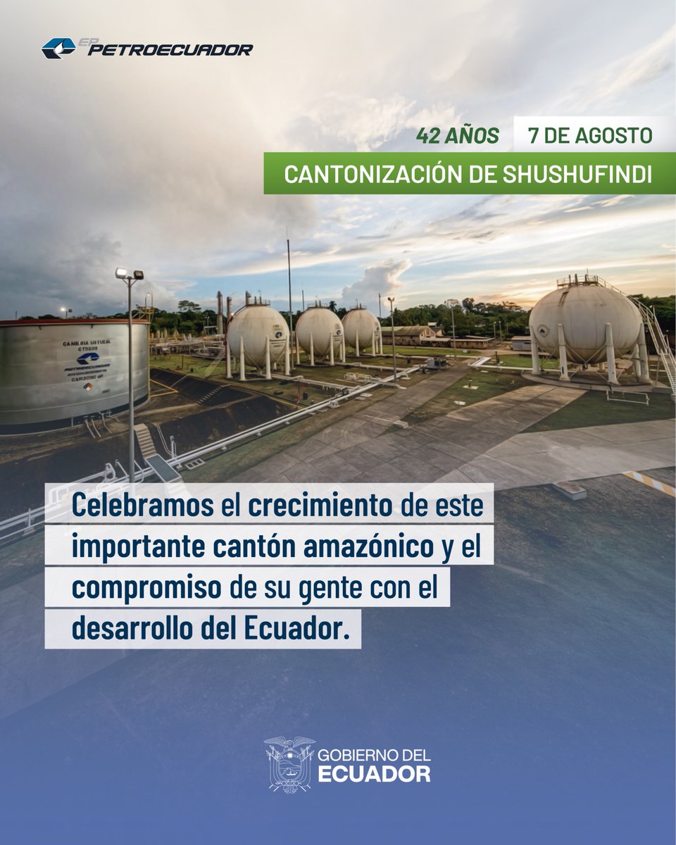 EPPetroecuador's tweet photo. 🎉 Saludamos a #Shushufindi en sus 42 años de cantonización y reconocemos el compromiso de su gente con el desarrollo de la Amazonía. https://t.co/mT4ZolCz2k