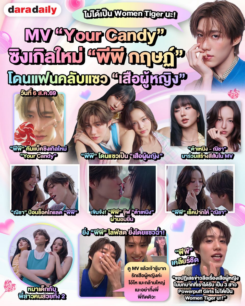 daradaily's tweet photo. 🍬🍭ไม่ได้เป็น Women Tiger นะ! MV “Your Candy” ซิงเกิลใหม่ “พีพี กฤษฏ์” โดนแฟนคลับแซว “เสือผู้หญิง” 🐯💃😎
.
.
#พีพีกฤษฏ์ #YourCandy_MV #YourCandy #PPKritt #daradaily #ดาราเดลี่ #ข่าวบันเทิง https://t.co/pwLUVRchb1