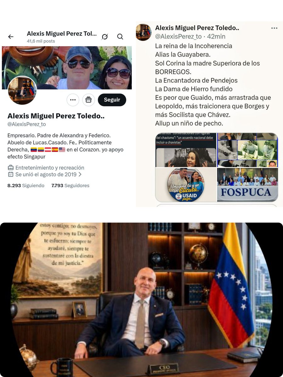 vivassantanaj_'s tweet photo. Vean el rostro a este enchufado del régimen quien denigra de María Corina Machado como mujer y líder política, mientras llama a los seguidores de ella, "borregos". El tal Alexis Miguel Pérez -@AlexisPerez_to - era una de las fichas del Alex Saab, y ahora busca protegerse con el propio gobierno de Estados Unidos y el régimen de Delcy Rodríguez, para evitar ser investigado de sus espacios de corrupción y estafas a Venezuela.