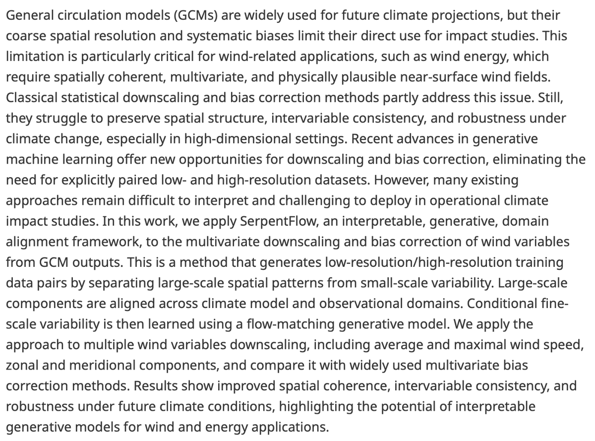 EnvDataScience's tweet photo. New article!

Generative unsupervised downscaling of climate models via domain alignment: Application to wind fields

👉https://t.co/kAscwYp5vl
✍️Julie Keisler, Boutheina Oueslati, Anastase Charantonis, @YannigGoude &amp; Claire Monteleoni

#downscaling #flowmatching #generative https://t.co/jg8OARzC4H