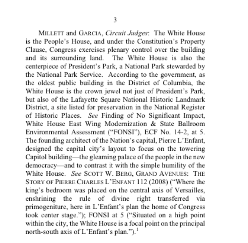 kyledcheney's tweet photo. BREAKING: The D.C. Circuit has ruled against construction of the White House ballroom, saying it requires congressional approval. Decision is delayed 14 days to permit time for appeal. https://t.co/U5dLHrSYkZ https://t.co/ny8yNEuczb