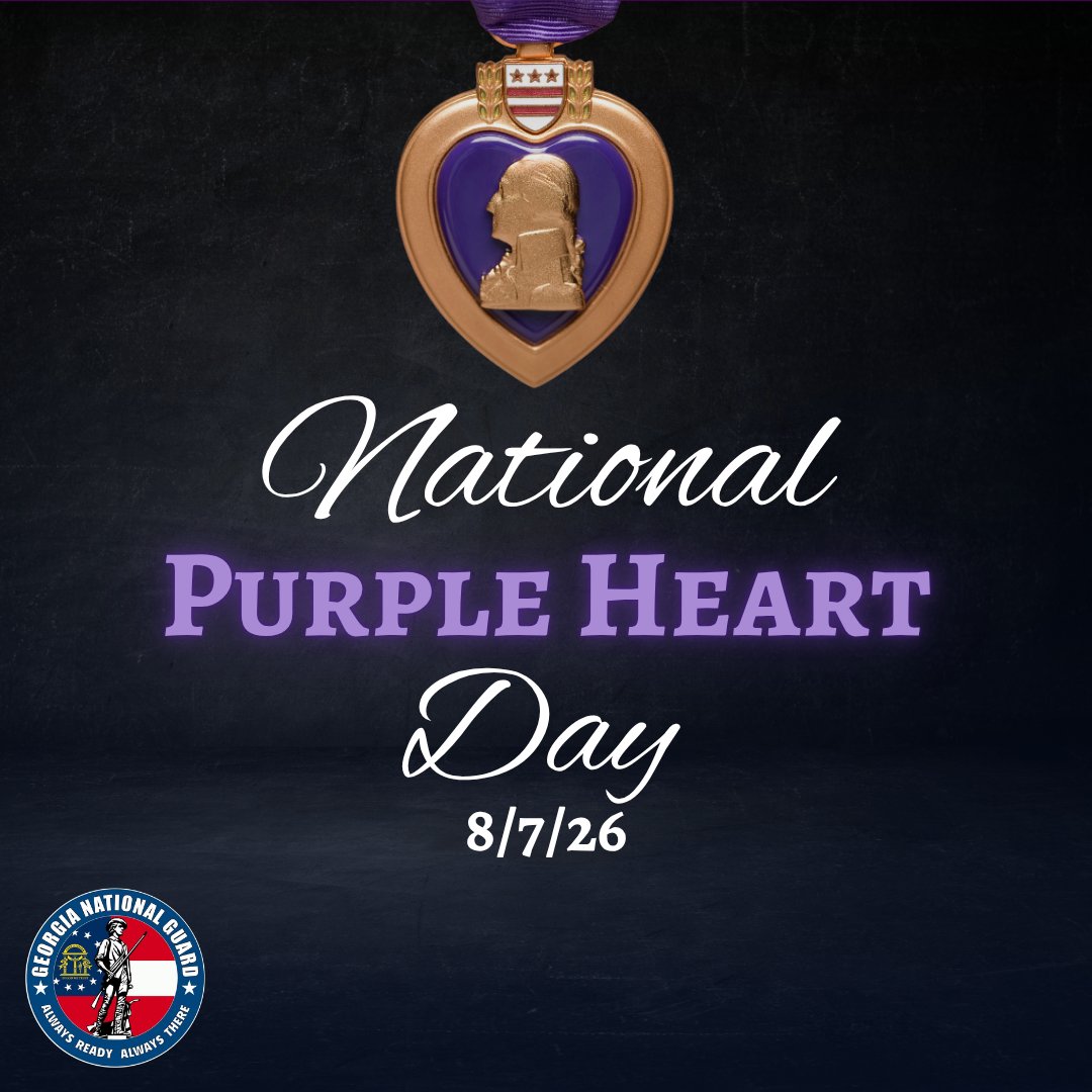 GeorgiaGuard's tweet photo. A symbol of sacrifice &amp; resilience, the Purple Heart Today we remember &amp; honor those who have earned this distinguished award. Their sacrifice &amp; dedication represent highest traditions of military service &amp; a legacy of courage that continues to inspire. #RememberAndHonor https://t.co/LD9G1AStrp