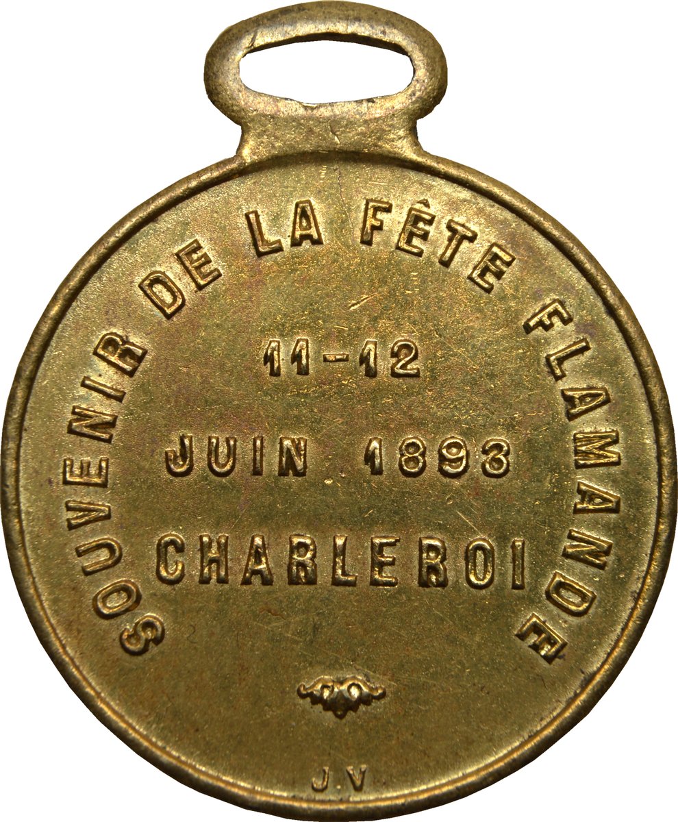 DigWaterloo's tweet photo. Finds Friday:

This small brass medallion, recovered near La Haye Sainte in 2019, is a piece of Belgian history. It commemorates a Flemish festival held in Charleroi on 11–12 June 1893—a celebration of minority Flemish culture in the heart of industrial, French-speaking Wallonia https://t.co/JbcxxjtuyP