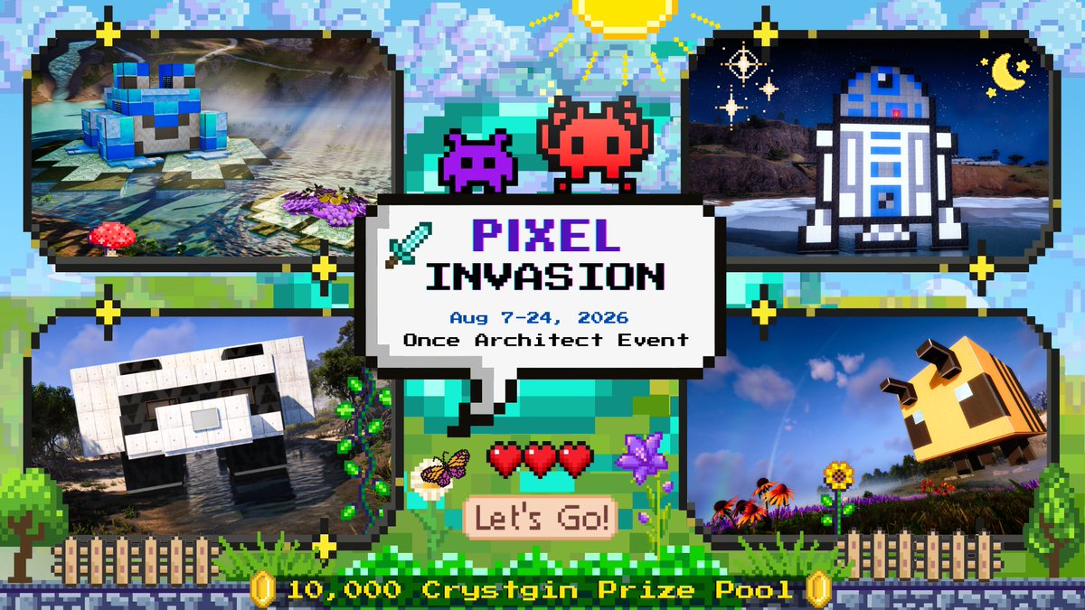 Seion77's tweet photo. 👾 The pixels have escaped their world and they’re coming to Nalcott! From retro legends to modern favorites, it's time to bring your favorite pixel-inspired worlds to life.
📅Submit by 24 Aug 2026 11.59 PM PST 💰 Prizes: 🥇 5,000 Crystgin + Meta Pass | 🥈2,000 Crystgin +Meta Pass | 🥉3 Raffle Winners: 1,000 Crystgin + Meta Pass
https://t.co/UA6DeDYYFN & https://t.co/VYqUYtxb3e
#OnceHuman #OnceArchitect #basebuilding #pixelart #VirtualPhotography
Frog made by @Duskwynn , Panda made by @OH_BadDecisions , R2D2 and Bee made by @Seion77
