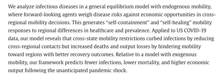 JIntlEcon's tweet photo. New at JIE: "Endogenous mobility in pandemics: Theory and evidence from the United States" by Xiao Chen, Hanwei Huang, Jiandong Ju, Ruoyan Sun, Jialiang Zhang 

https://t.co/m4OhqFcoWP https://t.co/P02QPdAZjh