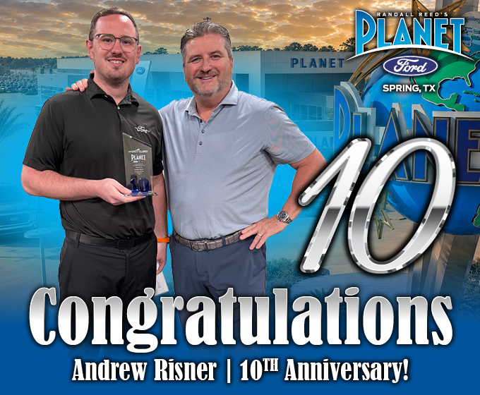 PlanetFord45's tweet photo. 🎉 Happy 10 Years Anniversary, Andrew Risner! 🎉 We thank you for a dedication.  As our Used Car Sales Manager, he plays a key role in helping customers find the right vehicle &amp; is commited to exceptional customer care. We look forward to many more successful years! https://t.co/ZkqwWK2epq