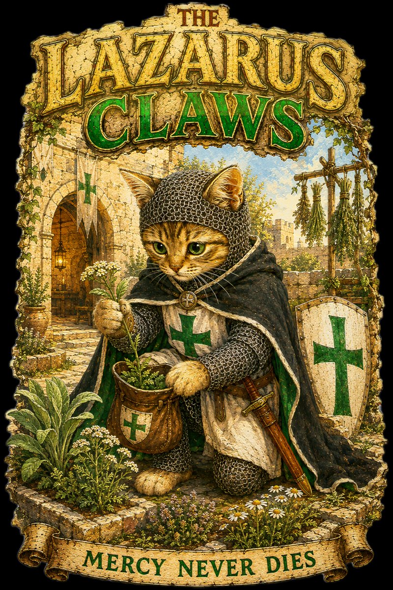 fullcolor2099's tweet photo. La misericordia nunca muere… y este pequeño sanador tampoco se rinde. 🌿🐾 The Lazarus Claws llega a la tienda:
https://t.co/XSNxJdH0vE
#LazarusClaws #SaintLazarus #MedievalArt #CatWarrior #CamisetasGeek https://t.co/NjNIJIoZuc