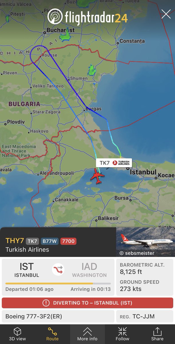 flightradar24's tweet photo. #TK7 from Istanbul to Washington squawking 7700 and returning to Istanbul.
https://t.co/kfiCkfU9Af https://t.co/I2Yd5brT9l