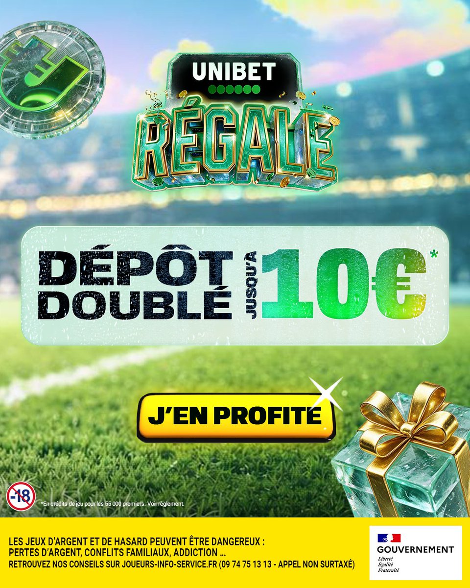 UnibetFrance's tweet photo. La saison va reprendre, alors Unibet Régale 🤝

⬇️ Ton dépôt doublé avec le code : 𝗨𝗡𝗜𝗕𝗘𝗧𝗥𝗘𝗚𝗔𝗟𝗘 📈