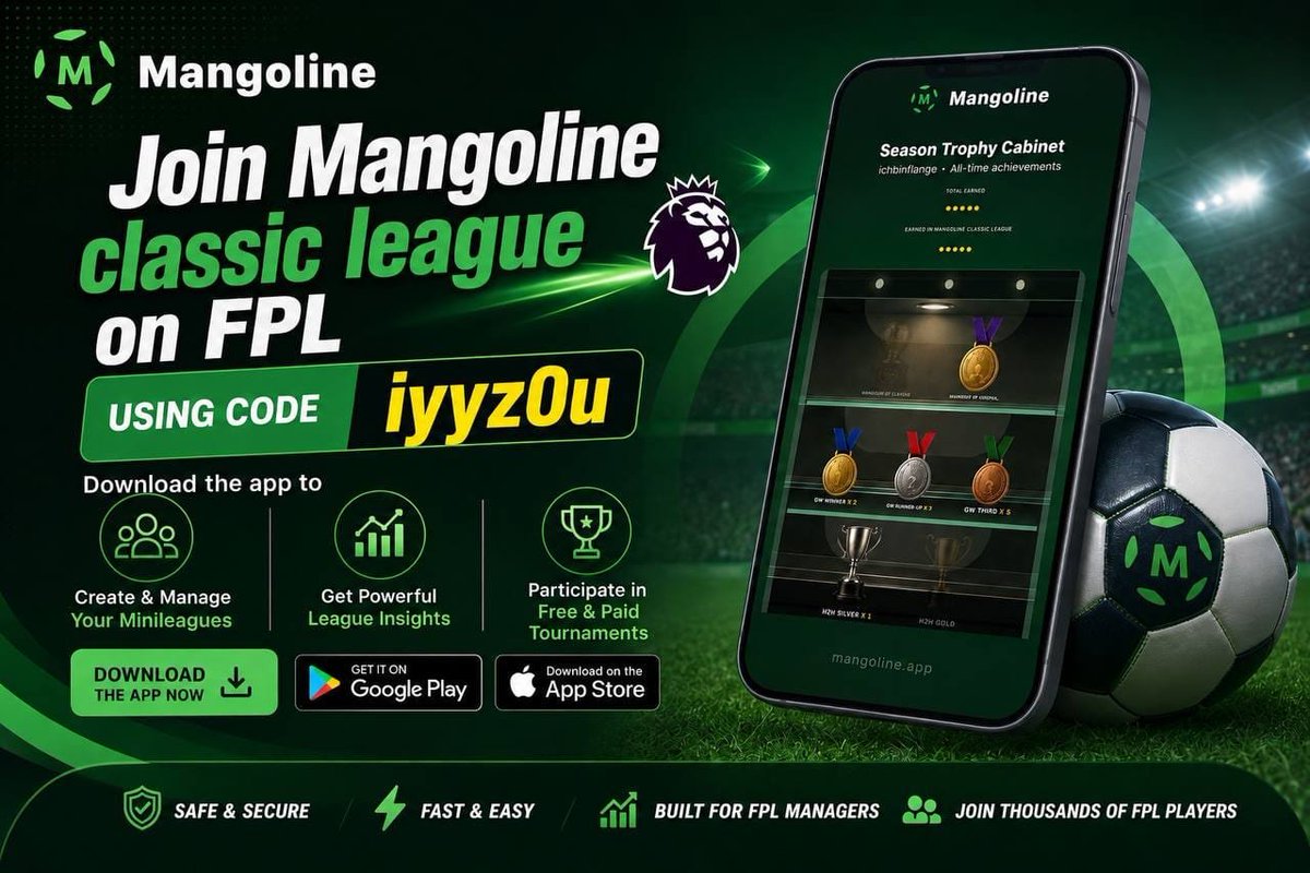 ArabkayAFC's tweet photo. Are you into #FPL ? Mangoline is inviting to play for fun and earn rewards for playing for free. All you need to do is to download the app, link 🔗 your #FPL account and you are good to go for the 2026/27 FPL season.
#MangolineFantasy https://t.co/ttkZcQ1XCw