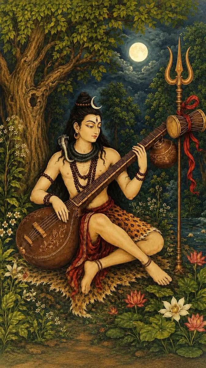 rastrvadi_4's tweet photo. The moonlit night, the peace of the forest and the divine sound of the veena this supernatural scene makes one experience the infinite consciousness of Lord Shiva. 

 Har Har Mahadev. https://t.co/zcbJKWqe3x