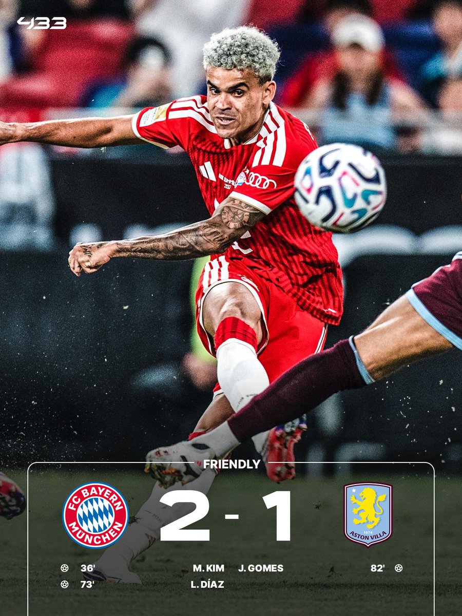 433's tweet photo. Luis Díaz goes ⚪ as Bayern beat Aston Villa 💪

Will they win it all this season❓👀 https://t.co/r5uFPLmIlX