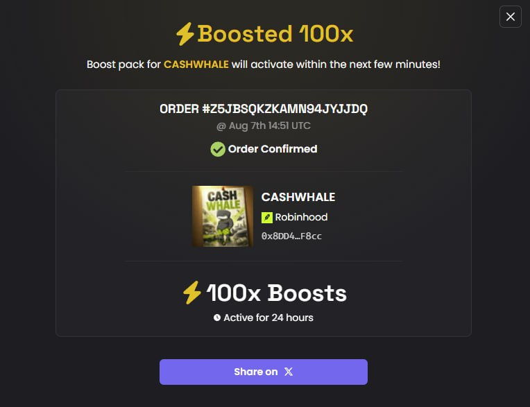 cashwhalememes's tweet photo. 100X DEXSCREENER BOOST JUST PAID FOR $CASHWHALE! 

And we’re not stopping here.

We’ll be paying for a 100X Dexscreener Boost EVERY DAY for $CASHWHALE! 

https://t.co/LB8EaDhFt1