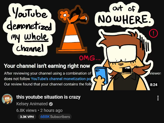 jamsteo's tweet photo. Why are so many Youtubers getting demonetized lately?
First Twixxel, Then I saw YoonToonz, Then Vixios and another content creator Kelsey Animated bro. What is happening dawg?? https://t.co/ugF9Y3B5CC