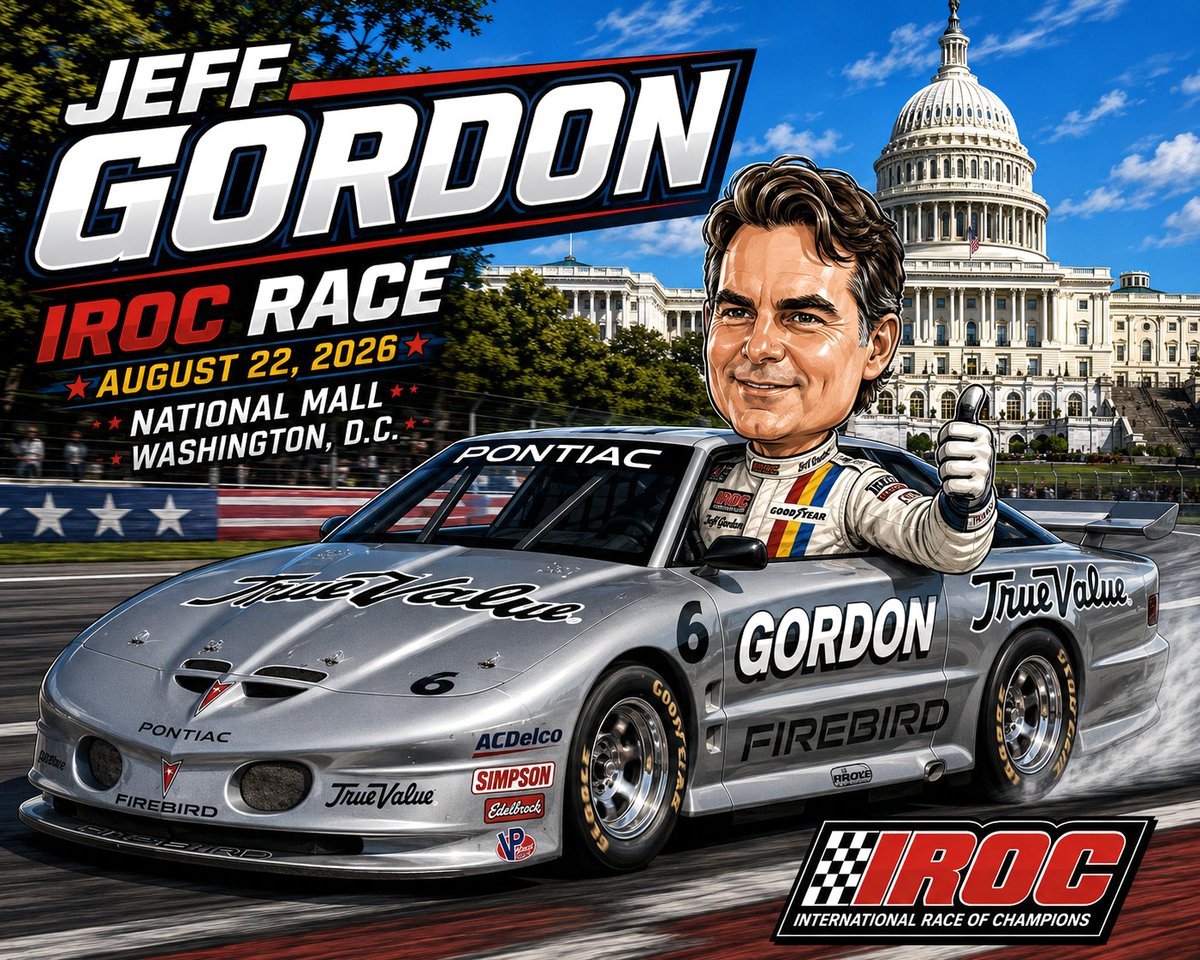 JGinfo's tweet photo. Reminder: August 22- Jeff Gordon races in @irocofficial in Washington, D.C. as part of Freedom 250 wknd. He'll join Kurt Busch, Bobby Labonte, Rusty Wallace, Bill Elliott, Tony Kanaan, Helio Castroneves, and Dario Franchitti for two 20-minute timed races on the 1.7-mile course. https://t.co/px2lZTIdUU
