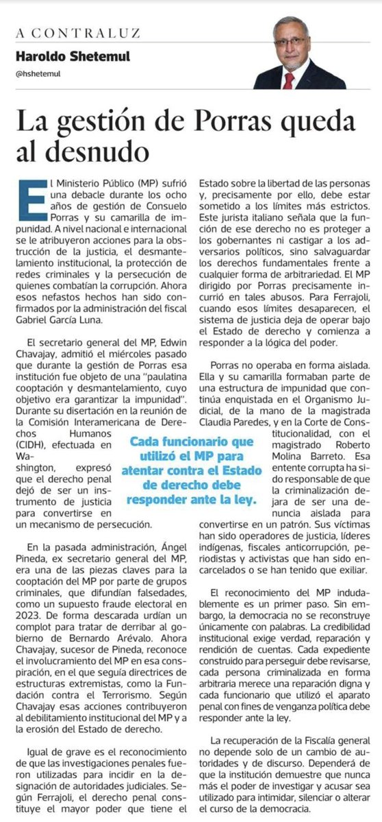 hshetemul's tweet photo. La utilización del MP,  dirigido por Consuelo Porras, para criminalizar a quienes han luchando contra la corrupción y la impunidad, fue confirmado por las nuevas autoridades de esa institución. Comp mi columna de opinión de hoy https://t.co/zILwupJhJ5