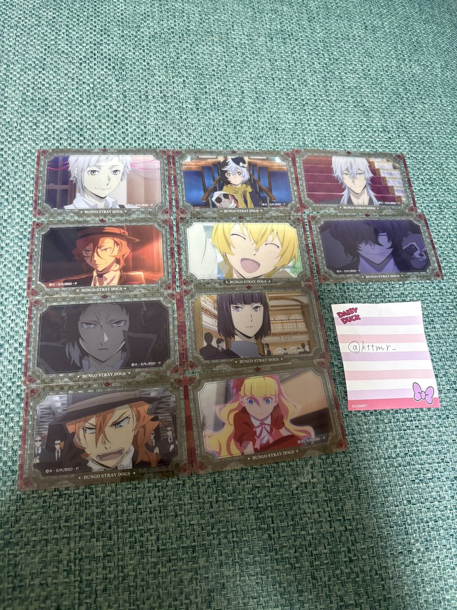 kttmr_'s tweet photo. 【交換】

文スト ART展 ナンジャタウン くじ

譲⇒画像参照
求⇒同異種 たにざき
        異種の場合はお写真を添えてコメントお願い致します。

郵送のみの対応となります。

なかじま、なかはら、あくたがわ、ゆめの、
みやざわ、よさの、だざい。ふょーどる、ふくざわ、ぽお、えりす https://t.co/tlUQiTaZgO