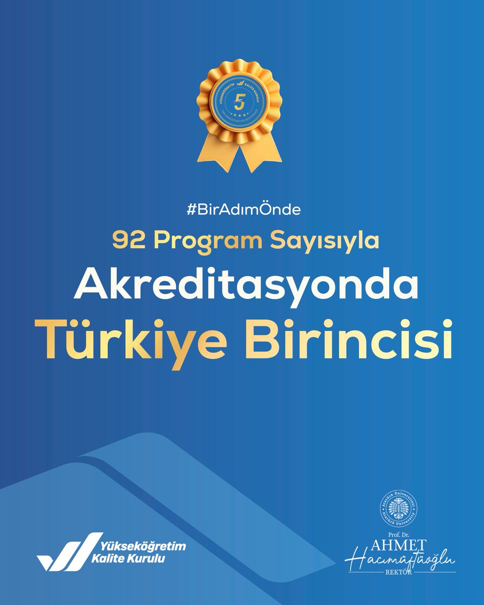 A_Hacimuftuoglu's tweet photo. #BirAdımÖnde

➔ Tercih edeceğiniz üniversite, geleceğinize duyduğunuz güvenin en önemli göstergelerinden biridir. Ben de bu güveni, ulusal ve uluslararası kalite standartlarıyla tescillenmiş güçlü akademik yapımızla karşılıyorum. 📌

➔ Atatürk Üniversitesi olarak 92 akredite programımızla Türkiye'nin en fazla akredite programa sahip üniversitesi olmanın gururunu yaşıyoruz. Bu başarı; eğitimde kaliteyi, sürekli gelişimi ve öğrenci odaklı yaklaşımı temel alan anlayışımızın en somut göstergesidir. 📌

➔ Atacağınız her adımın sağlam bir akademik zemine dayanmasını istiyorsanız, sizleri kalite güvencesiyle geleceğe hazırlayan Atatürk Üniversitesi ailesine davet ediyorum. 📌

➔ Çünkü biz, eğitimde kaliteyi bir hedef değil, sürdürülebilir bir kurum kültürü olarak görüyoruz. 📌

#AkreditasyondaTürkiyeBirincisi #TercihinAtatürkÜniversitesi #Tercih2026 #KaliteliEğitim #Erzurum #AtatürkÜniversitesi
