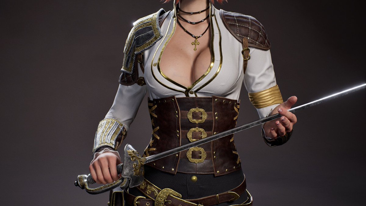 Delonblock's tweet photo. Here is my latest personal project a realtime, game ready model of a Female Sword Master.
Sculpted in Zbrush
Shirt and pants created in Marvelous Designer
Retop and UVs done in Maya
Baking in Marmoset Toolbag

Textured in Substance Painter
Rendered in Unreal Engine 5
Thank you https://t.co/W1EReG144x
