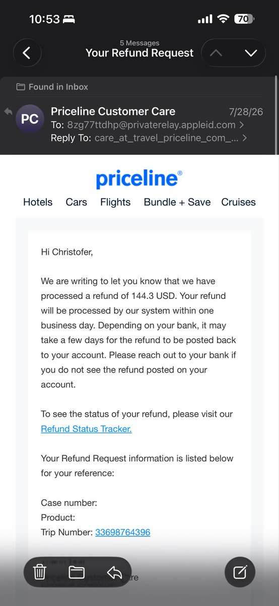 chrisbf4's tweet photo. @priceline  @united  I’m still waiting on my refund to process I been waiting for over 2 months since yall canceled my ticket while I was in Vegas I was supposed to be refunded. Everytime I call Priceline they processing it but haven’t make right. https://t.co/tm2CrCJO2j