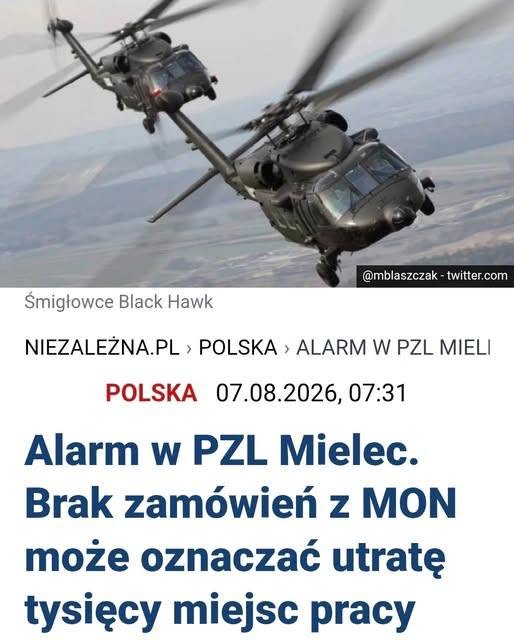 Darekbrzoza's tweet photo. "Likwidacja armii i zakładów zbrojeniowych się zaczyna. Dlaczego PZL Mielec nie zostały uwzględnione w programie SAFE.
https://t.co/KqdaAuVk0H..."
za Wojciech Labecki https://t.co/u6wHpjBmkP