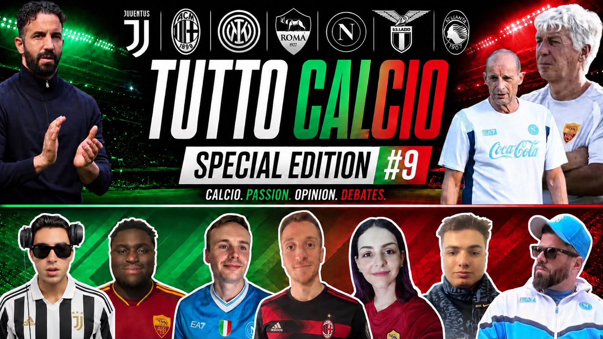 Tutto_CalcioPod's tweet photo. 🚨 Tutto☕️Calcio – Sp. Edition #9🚨

📅 Tomorrow 
🕰️ 11:00 am EST
📺 Breakdown LIVE on Twitter, IG & YouTube📺

We have quite a panel of Special Guests with:
 • 🔴⚫️ Milan fan Stefano from @ACMilanZone1899

 • 🔴🟡 Roma Fan @MrsDuncanJames 

• 🔵⚪️ Napoli fan Sam 

What are we gonna talk about? 🗣️🎙️

In Tutto Calcio Special Edition #9, we bring together fans of AC Milan, AS Roma, and SSC Napoli to debate ☕️

🎙️ INTRO — HOW DID YOU BECOME A FAN?
We start by getting to know each fan and hearing the story behind their love for their club.

🔥 START, BENCH, SELL 🔥 
AC Milan, Roma and Napoli are put on the spot. One to START, one to BENCH, and one to SELL for players of their specific club. 
Who makes the cut? ✂️

⚔️ HEAD 2 HEAD ⚔️ 
The Soecial Guests of the three clubs predict what they think will be their head-to-head record this season vs the other two 👀

💰 WHO HAD THE BETTER TRANSFER WINDOW? 💰 
Which club made the best moves? Who strengthened their squad the most? And who still has work to do?

🔮 WHICH CLUB HAS THE BEST FUTURE?
Looking ahead, which club has the strongest project and the potential to dominate Italian football in the years to come?

Q&A from the Chat 💬🎧

Three clubs. Three opinions. One debate.

AC Milan 🔴⚫AS Roma 🟡🔴
SSC Napoli 🔵⚪️

Smash that 👍🏼 button, follow the Tutto Calcio Crew on all platforms and drop your comments‼️

See you all tomorrow ☕️

⬇️ LINK IN COMMENTS BELOW ⬇️