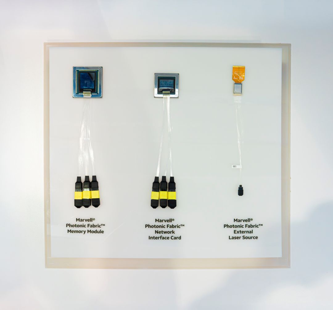 MarvellTech's tweet photo. Marvell demonstrated its award-winning photonic memory fabric at FMS that enables shared memory across multiple AI racks. The Marvell® Photonic Fabric™ Technology Platform uses optical interconnects to create a new tier of shared, multi-rack memory that scales independently of compute resources. 

The platform includes a Photonic Fabric™ memory module and network interface card (NIC), enabling low-latency memory sharing across up to 16 hosts and distances of up to 30 meters. The solution can be integrated either at the server level using a PCIe Gen 6/CXL 3.1 NIC or directly at the XPU package level through a Photonic Fabric chiplet.  

This solution addresses the next bottleneck in AI infrastructure: memory capacity and accessibility, not just compute performance. It extends available AI memory resources by enabling shared memory across racks, reducing the need to overprovision expensive compute nodes, and supports large-context AI inference and agentic AI workloads by offloading warm KV cache blocks to a shared memory tier.  It also improves infrastructure efficiency by allowing compute and memory resources to scale independently, and enables more token-efficient AI deployments through low-latency optical memory connectivity at rack scale.

Learn more about Photonic Fabric™ technology: https://t.co/CBbTKeoZIQ

#FMS2026