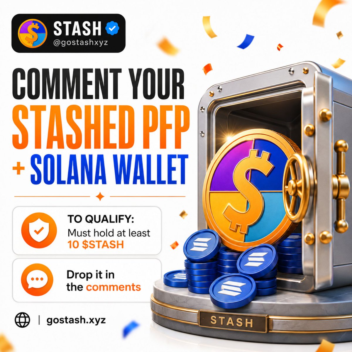 gostashxyz's tweet photo. 🚨 STASH ARMY — FINAL CALL 🚨

If you Stashed your PFP for our July PFP Giveaway, drop BOTH in the comments:

🖼️ Your Stashed PFP
👛 Your Solana wallet

IMPORTANT: The Solana wallet you provide must already hold at least 10 $STASH to qualify.

🏆 25 winners
💵 $10 USDC each
🎁 $250 total prize pool

Make sure you’re following @gostashxyz, like + repost this, and get your entry in.

We’re about to find out who’s securing the bag. 👀