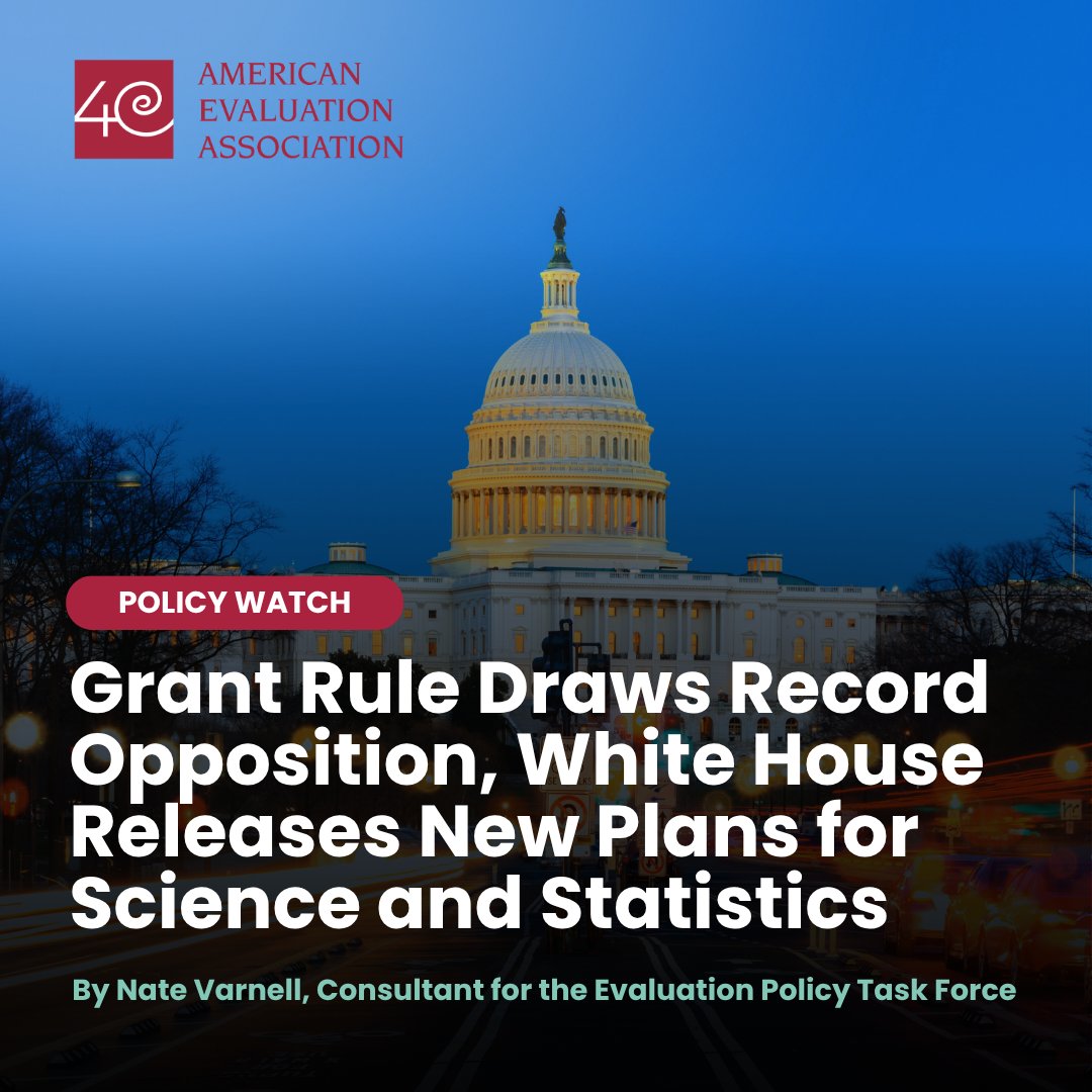 aeaweb's tweet photo. What could major changes to federal grantmaking, statistics, and research policy mean for evaluators? In this edition of AEA’s Policy Watch, the Evaluation Policy Task Force examines several developments shaping the federal policy landscape. 

Read now: https://t.co/1xZiVXCWCa https://t.co/AqVws7zf31