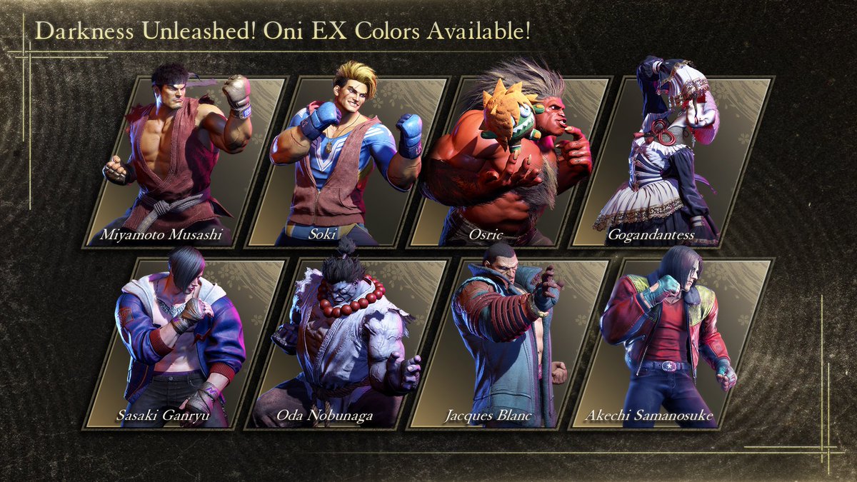 StreetFighter's tweet photo. The Way of the Oni × Way of the Fist collab event is here! To commemorate it,
we're giving all players who log in during the period below a special Oni EX Color!

Claim it now and show it off in battle!
Collab Availability: 8/7/2026 00:00 ～ 8/31/2026 23:59 PT https://t.co/tkRdURXg4z