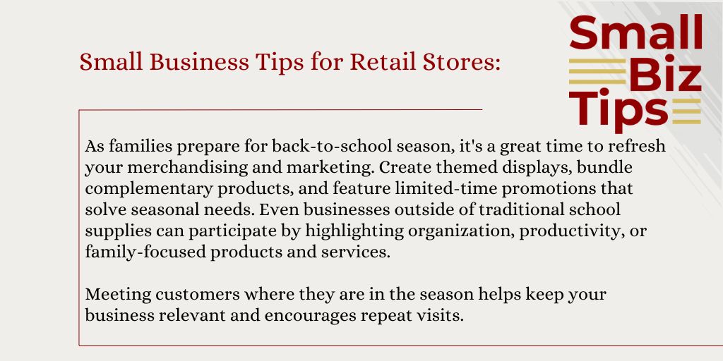 StephensCPA's tweet photo. Seasonal marketing helps your business stay top-of-mind. Look for opportunities to connect your products or services to what your customers are already thinking about.  #SmallBusinessTips #RetailMarketing #BackToSchool https://t.co/OcXR7zrKJl