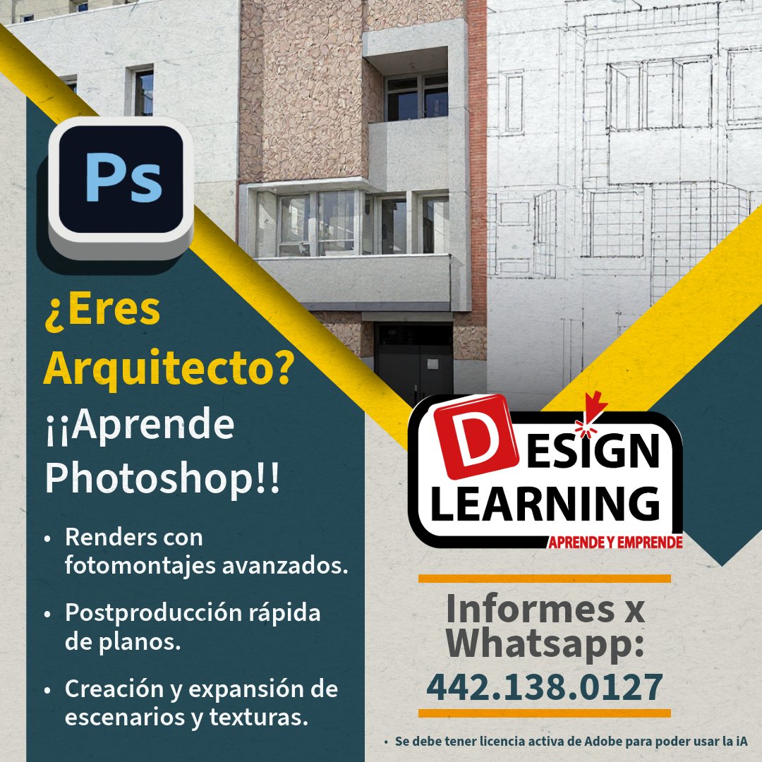 GDCaesare's tweet photo. Domina Photoshop para tus proyectos

Transforma tus planos y renders con luces y texturas profesionales. Combina creatividad con iA de Firefly® y lleva tu profesión al siguiente nivel. ¡Aprende ya! 📐✨

#ArquitecturaCreativa #PhotoshopParaArquitectos #DiseñoProfesional https://t.co/FFDsgciY3o