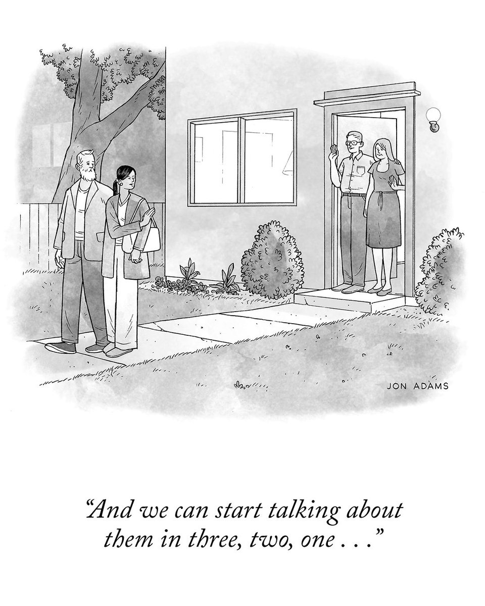 NewYorker's tweet photo. Cartoons by Jon Adams, Hilary Fitzgerald Campbell, Jared Nangle, and David McCaw. See more toons from the issue: https://t.co/JB5ySuCI1n https://t.co/bU4QMbeTvk